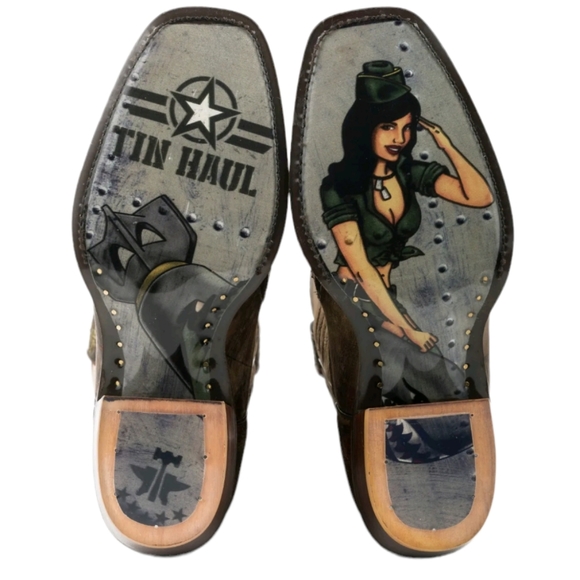 TIN HAUL "Sharky" Bomber Girl Pin-up cowboy western square toe boots NWT 11D - Picture 2 of 16